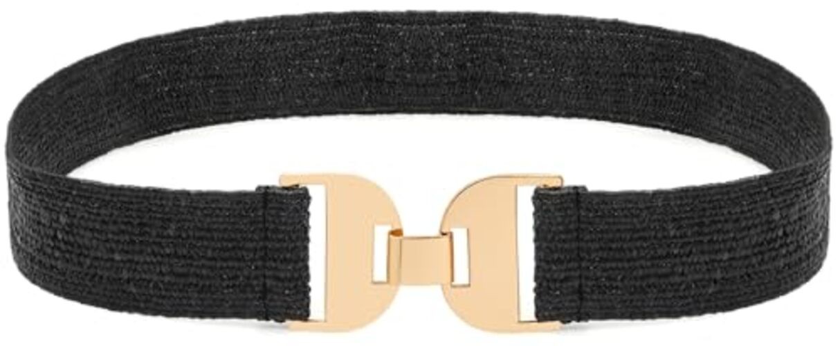 LIMHOO Women’s Straw Woven Elastic Waist Belt XXL: 85cm/33.5in P19496-black