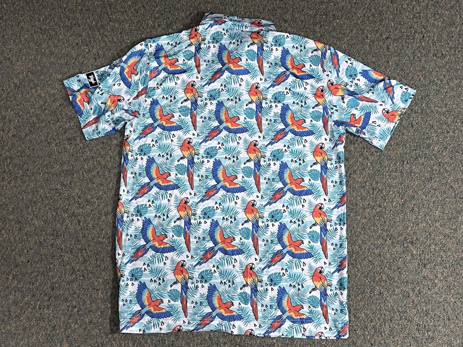 Waggle Golf Polo Shirt Men’s Medium Parrot Floral Tropical Performance Stretch