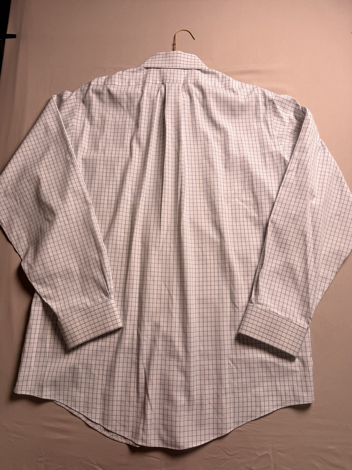 Brooks Brothers Polo Shirt 15.5 34 White Blue Windowpane Check Non Iron