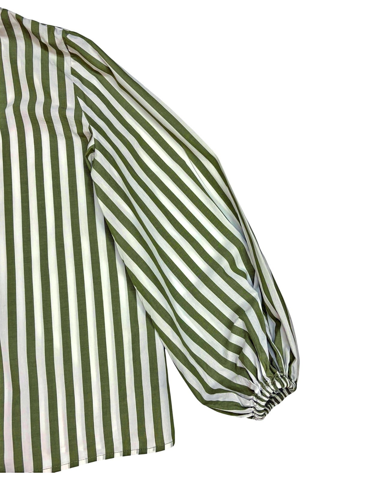 Who What Wear M310 White Moss Striped Balloon Sleeve Top Womens Size M