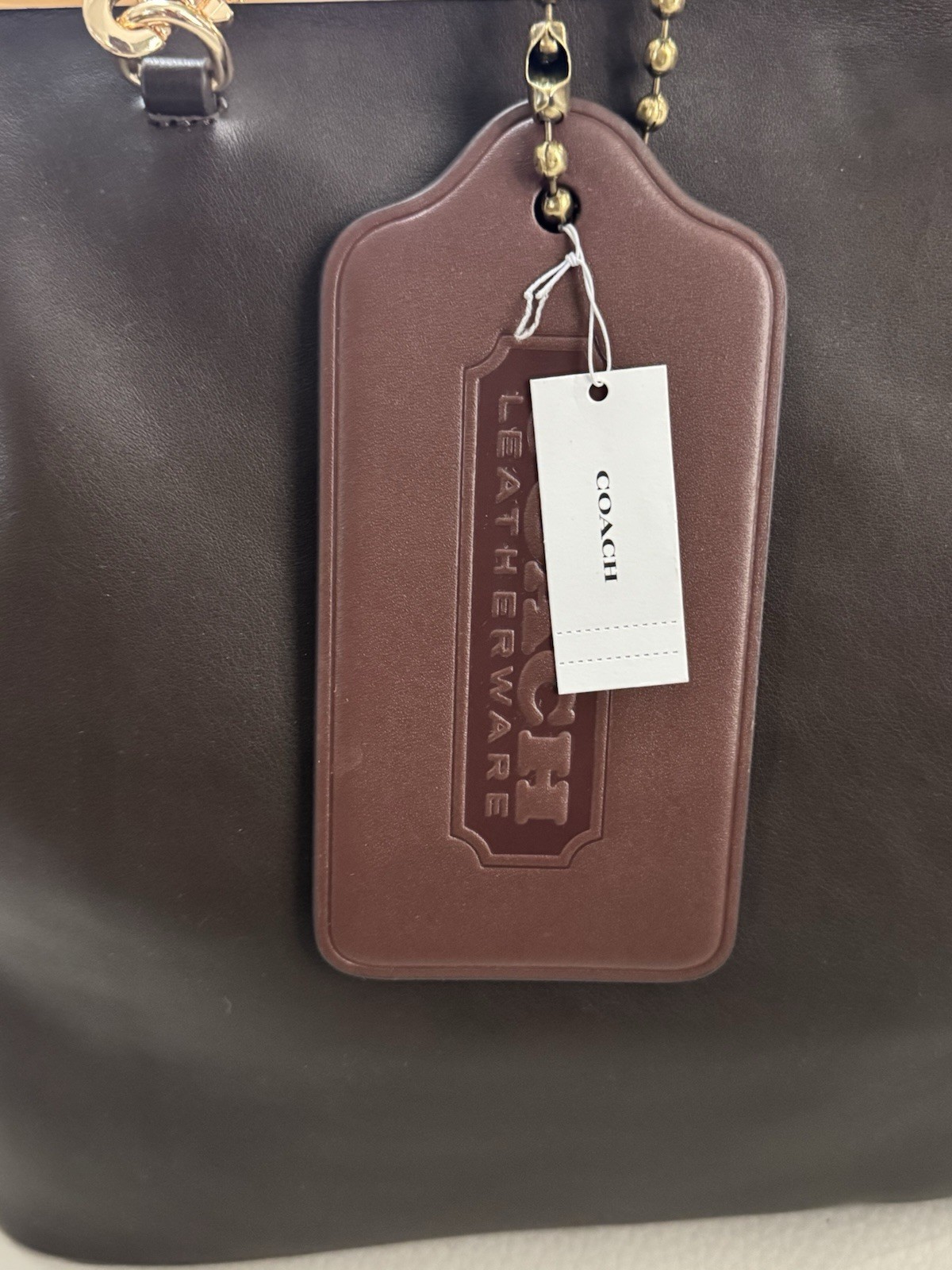 COACH OVERSIZED Brown Leather XL 6.75 Inches Hangtag Bag Purse Charm Maple NEW