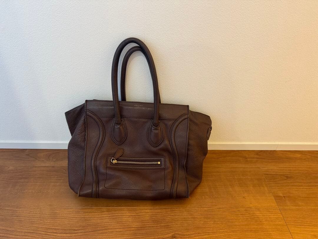 CELINE Luggage Mini Drummed Calfskin Leather Vintage Tote Authentic From Japan