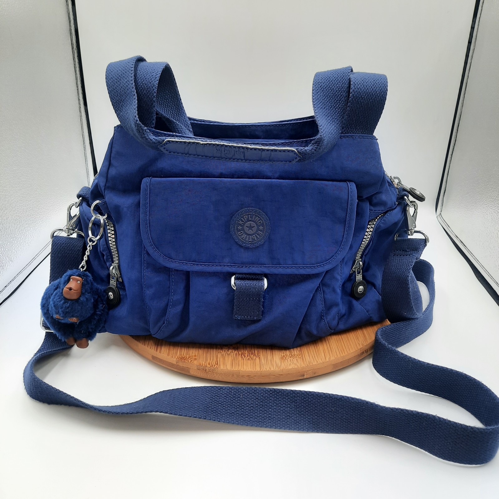 Kipling Felix Bag Crossbody Shoulder Strap Navy Blue Tropics Tonal Large Handbag