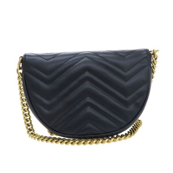 Gucci GG Marmont Half Moon Chain Shoulder Bag Black Leather Quilted 746431