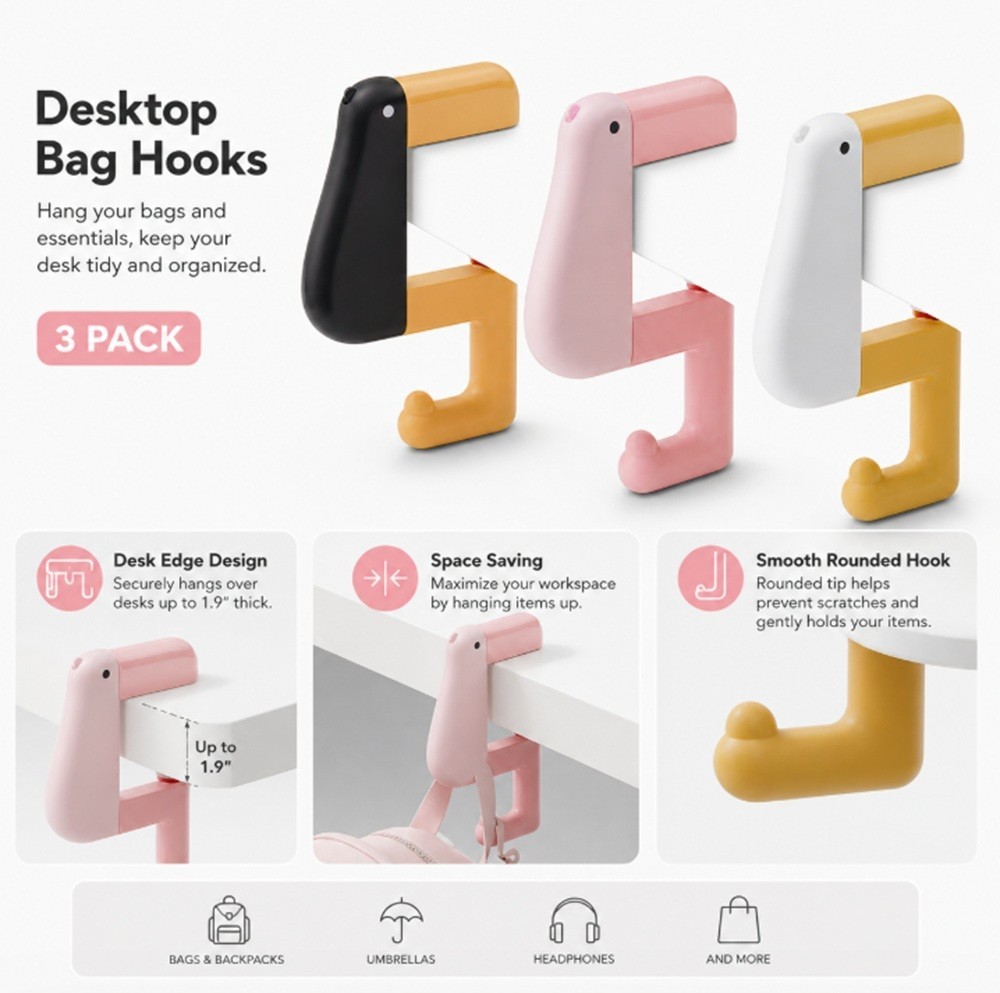 3-Pack Foldable Non-Slip Bird Purse Hook – Compact Table & Travel Bag Hanger
