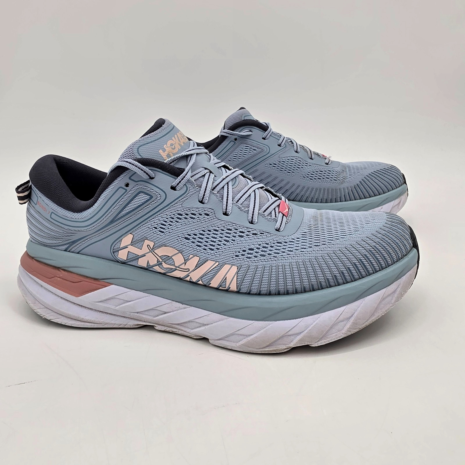 Hoka Bondi 7 Women’s Size 11 Road Running Shoes Fog Ombre Blue Peach NO INSOLES