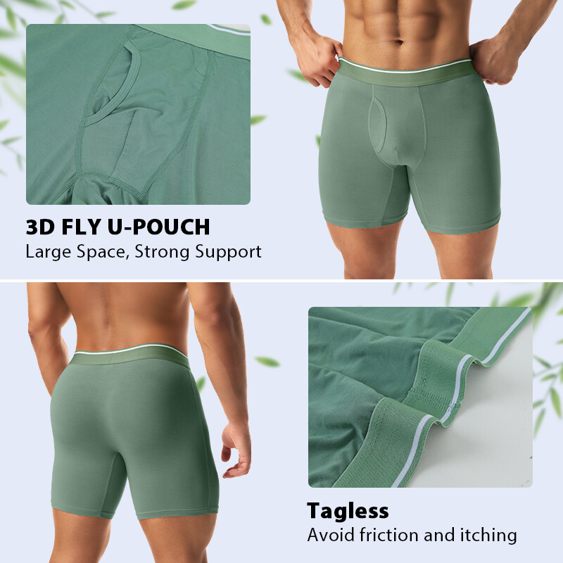 4 Pack Bamboo Fiber Men Boxer Shorts Tagless Comfort Underwear With Fly Briefs