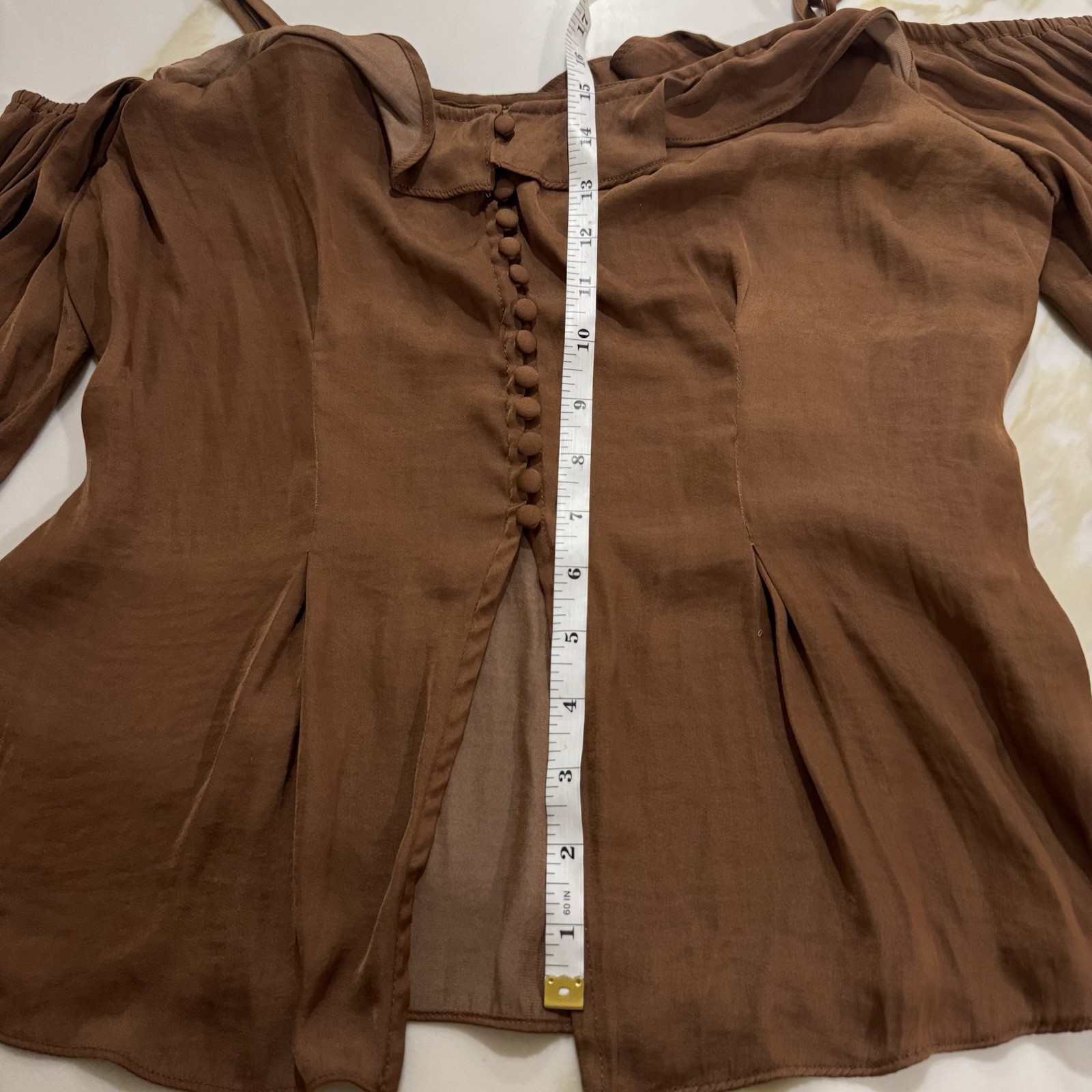 Urban Outfitters Brown Blouse Button Peasant Puff Sleeve Blouse L
