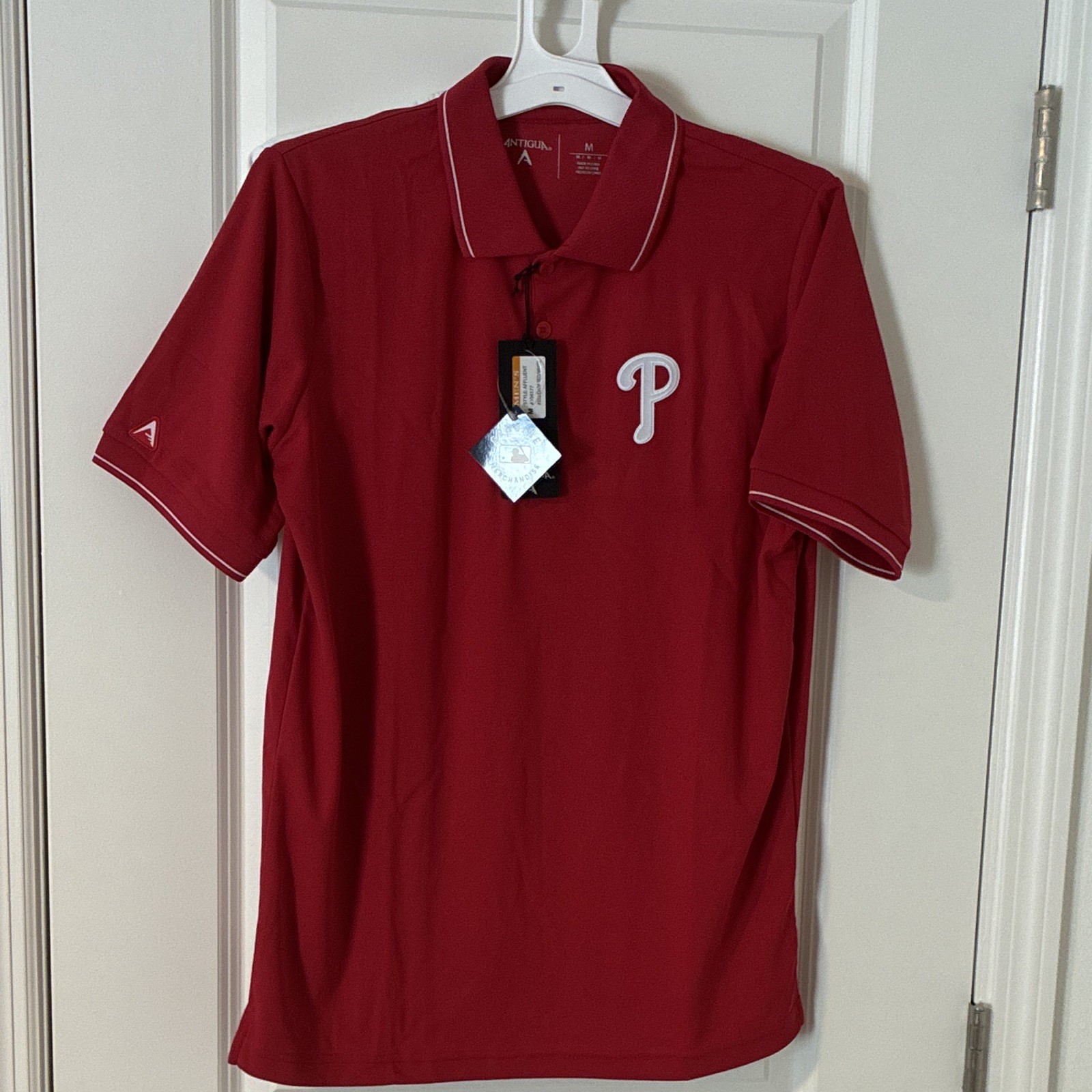 Antigua Affluent Philadelphia Phillies Red White Logo Short Sleeve Polo Shirt M