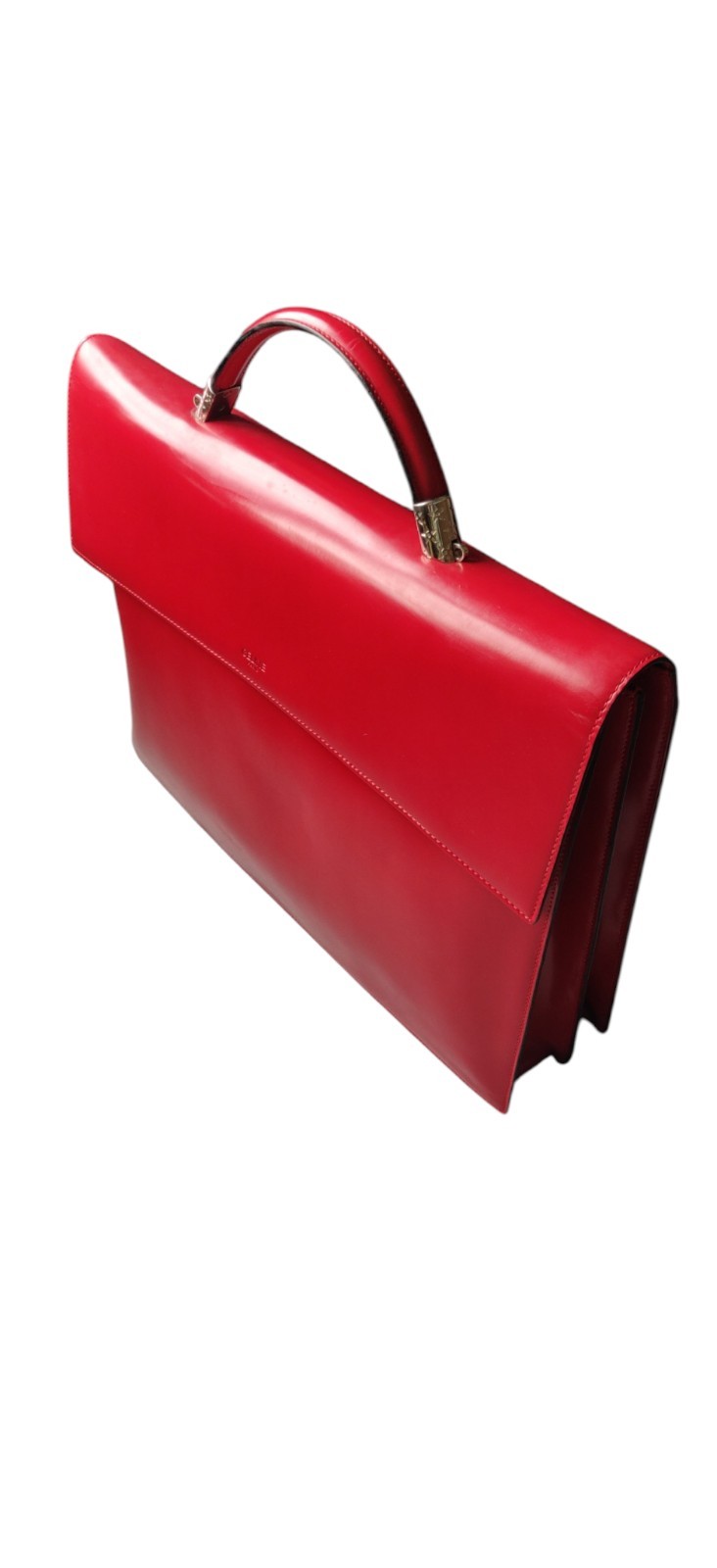 Vintage 1996 Celine Briefcase Red Leather Silver Folder Bag MC96 Luxury