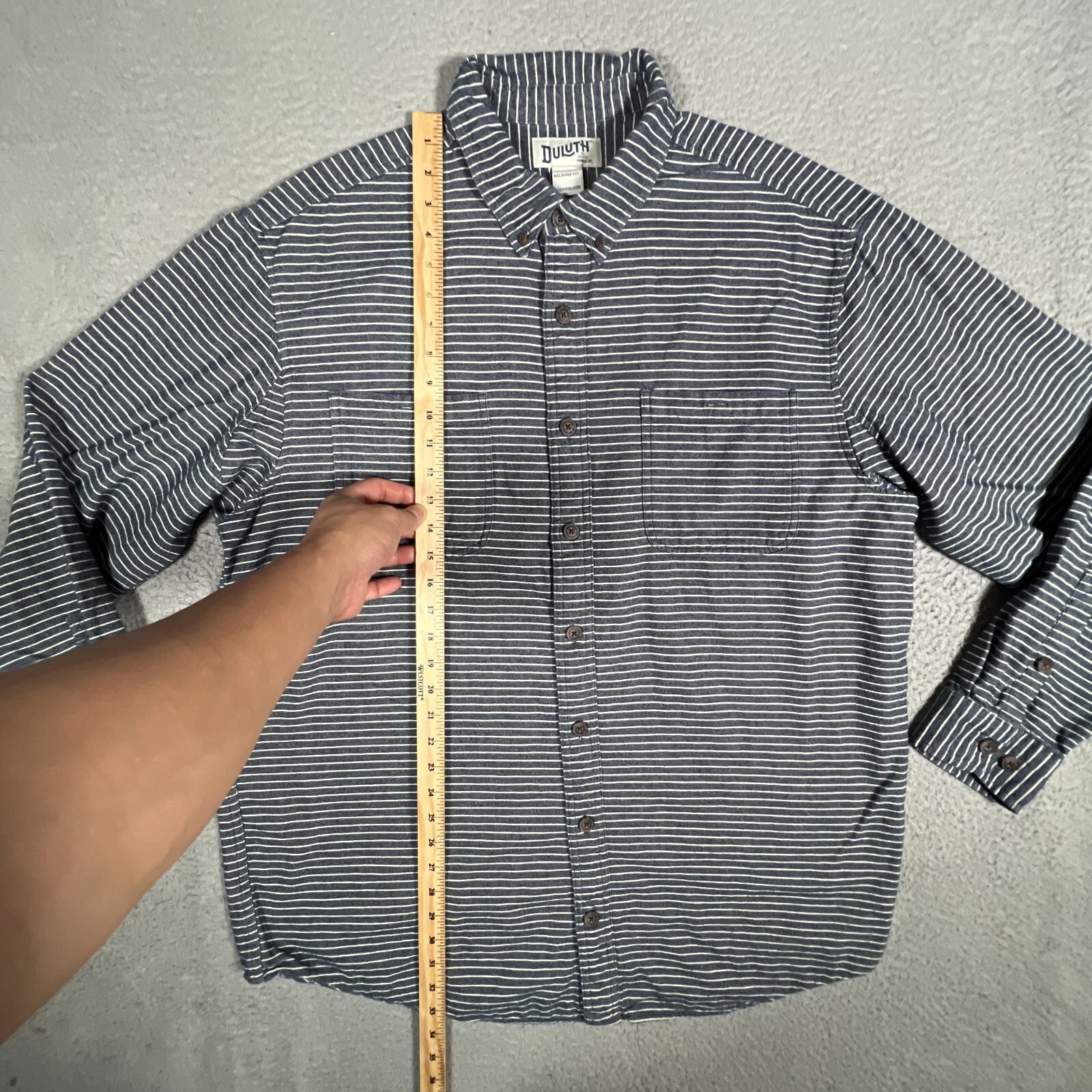 Duluth Trading Co Shirt Mens XL Tall Blue Striped Flannel Workwear Outdoor Logo