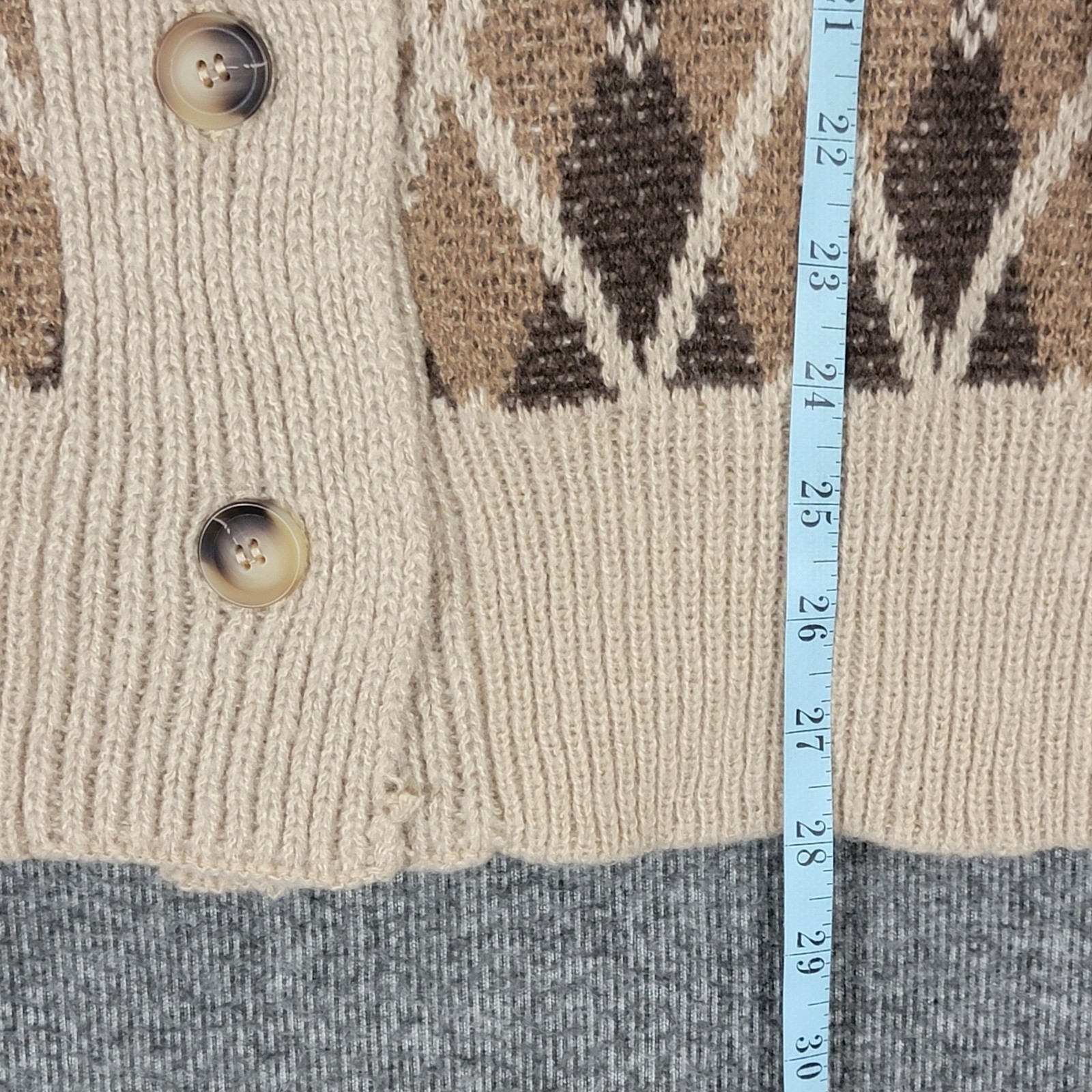Altar’d State Sweater Womens Medium Brown Argyle Shawl Collar Grandpa Cardigan