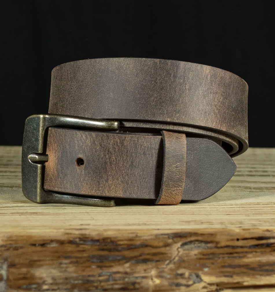 Mens Full Grain Leather Belt, 1.5 Inches Wide, Crazy Horse Finish, Made in USA