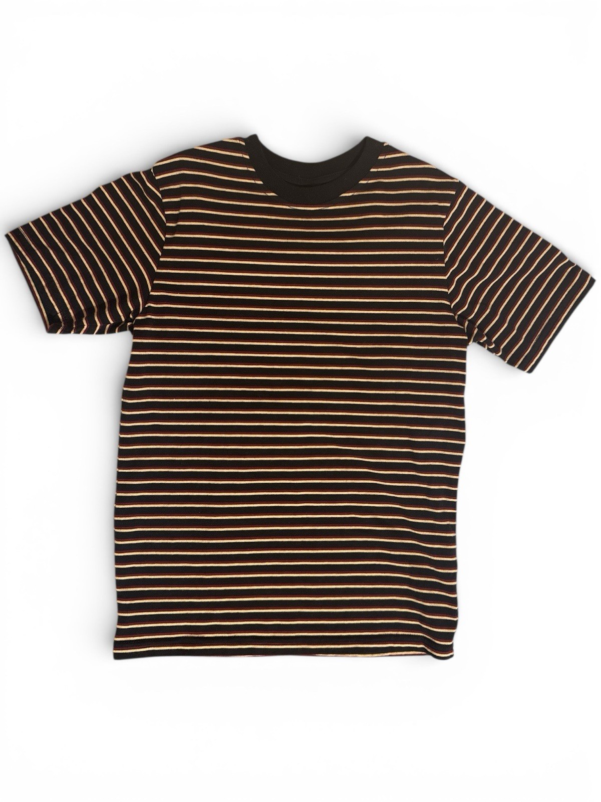 Wonder Nation Striped Black Brown Yellow Boys Large Crew Neck T-Shirt A0016