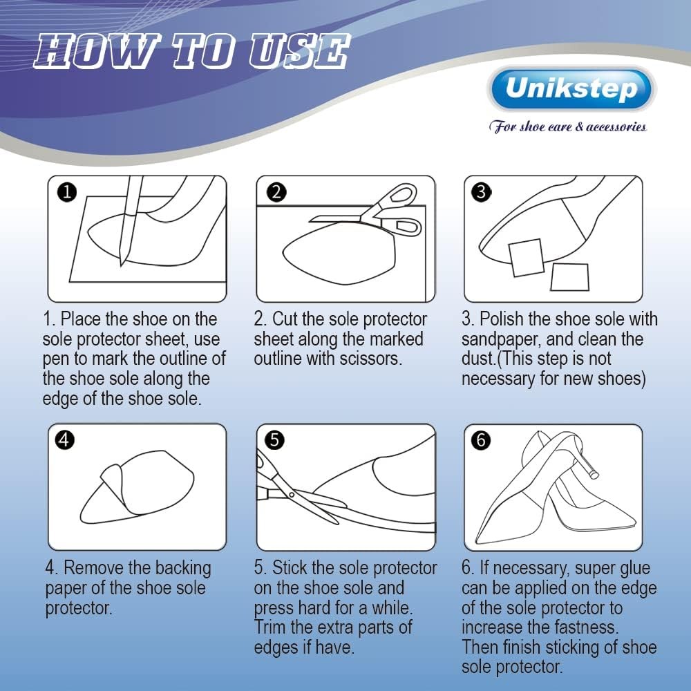 Unikstep 4 Pieces Shoe Sole Protectors, Bottom and Heel Anti Slip Black