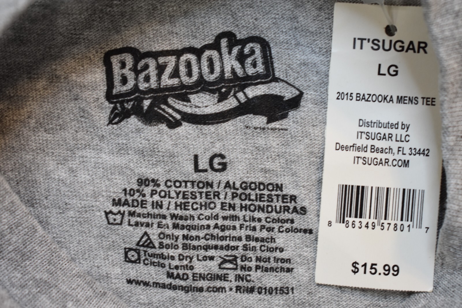 Bazooka Mens 2015 Bazooka Bubble Gum Dinosaurs Graphic Gray Shirt New Large