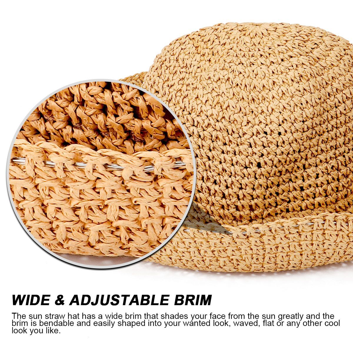 Summer Ladies Sun Beach Straw Hat Floppy Foldable Wide Brim Womens Gardening