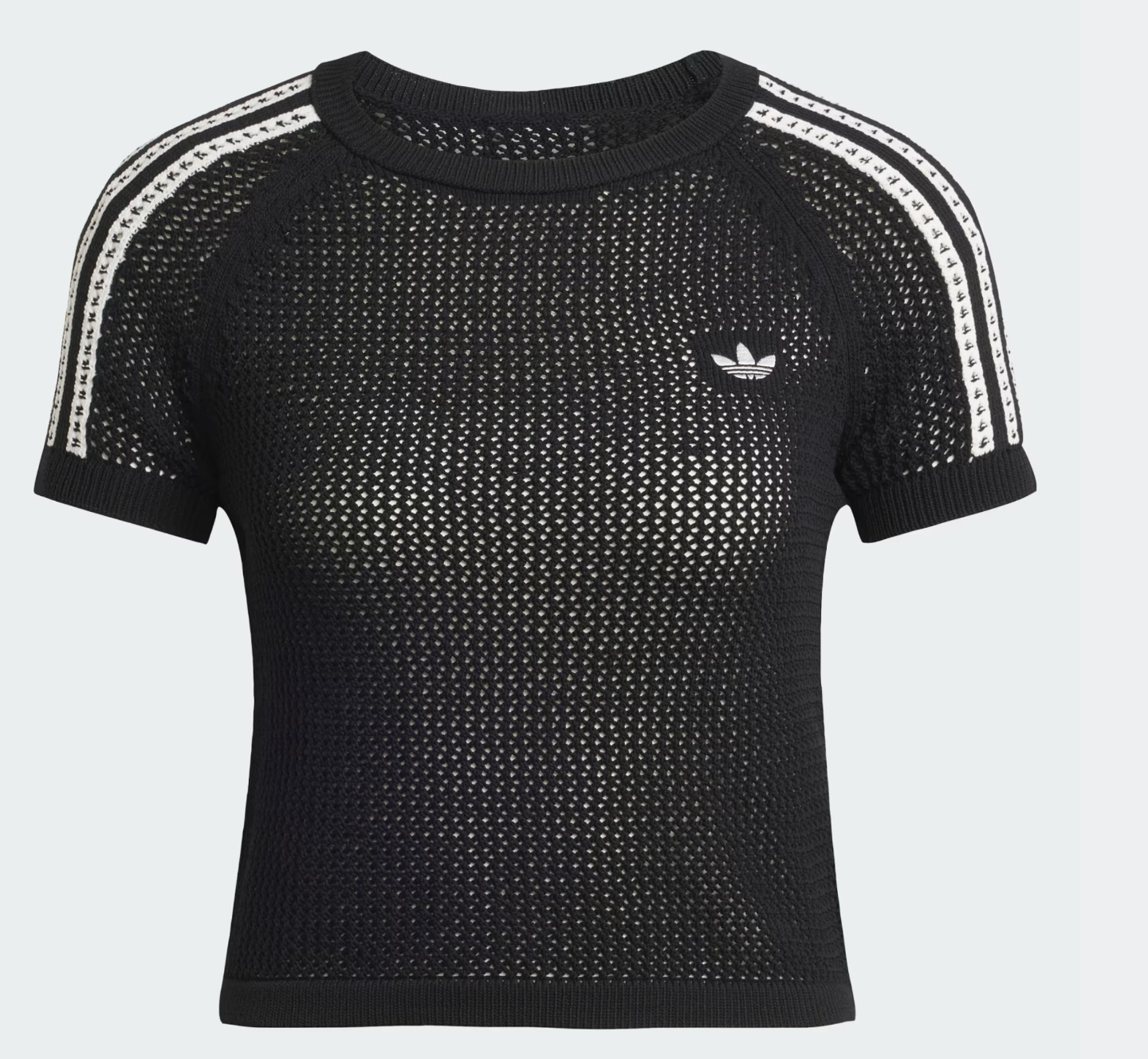 adidas Originals Crochet Knit T-shirt Women Casual Lifestyle Tee AsiaFit KC6481