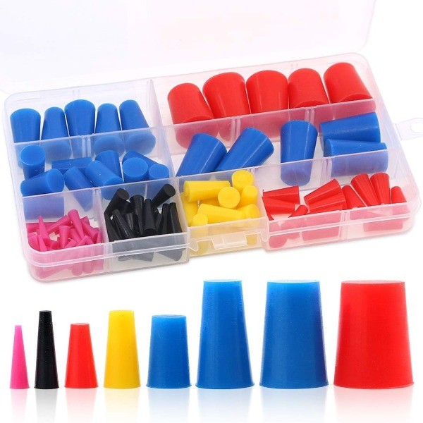 100Pcs Silicone Rubber Tapered Plug Assortment Kit for Masking Off Holes During