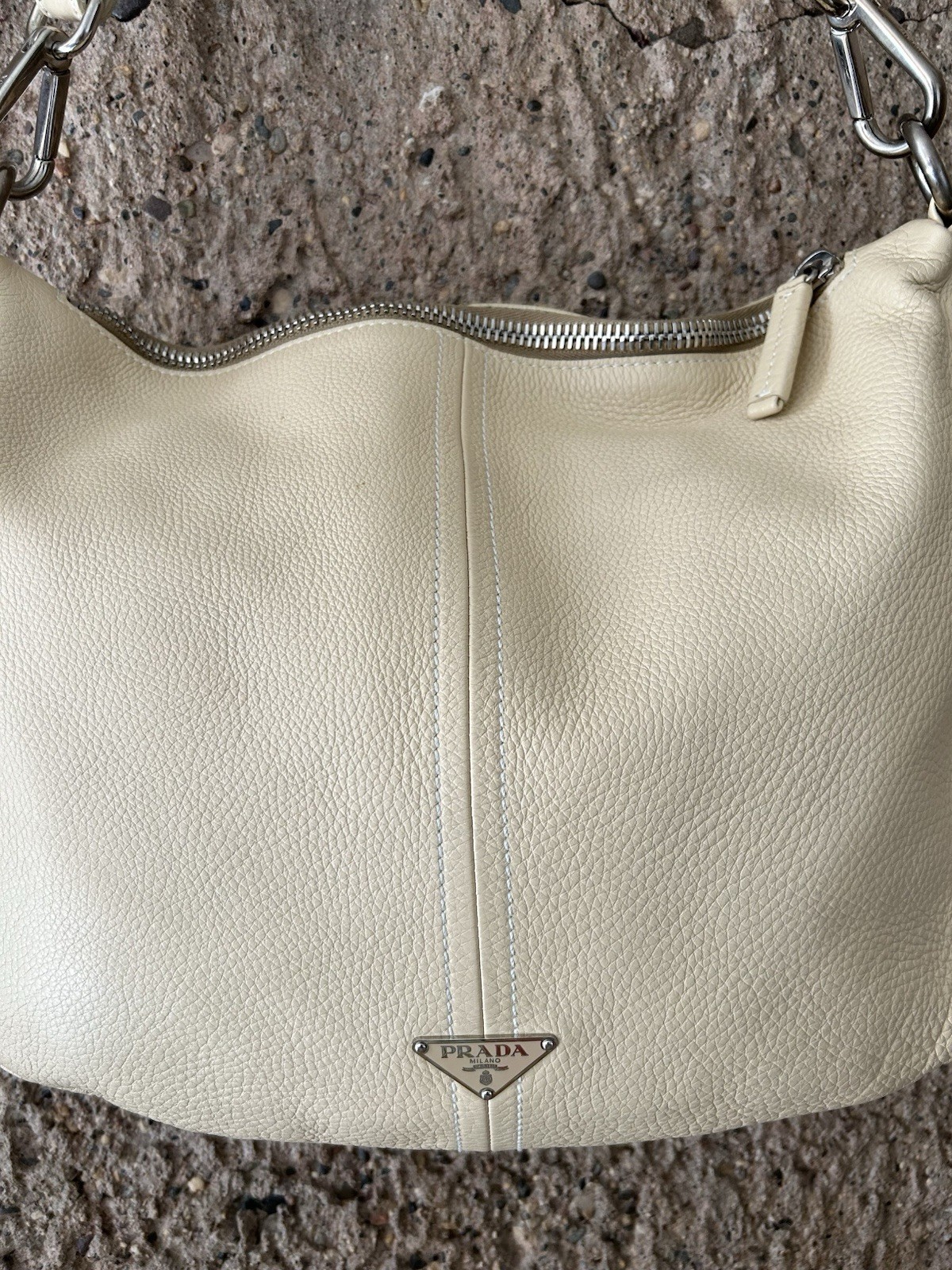 Prada Vitello Daino Leather Shoulder Bag | Ivory Beige | Made in Italy