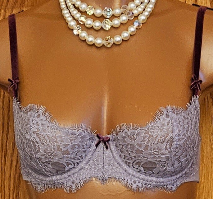 Victoria’s Secret Dream Angels PU W/O Padding Multiway Gray Eyelash Lace 32C