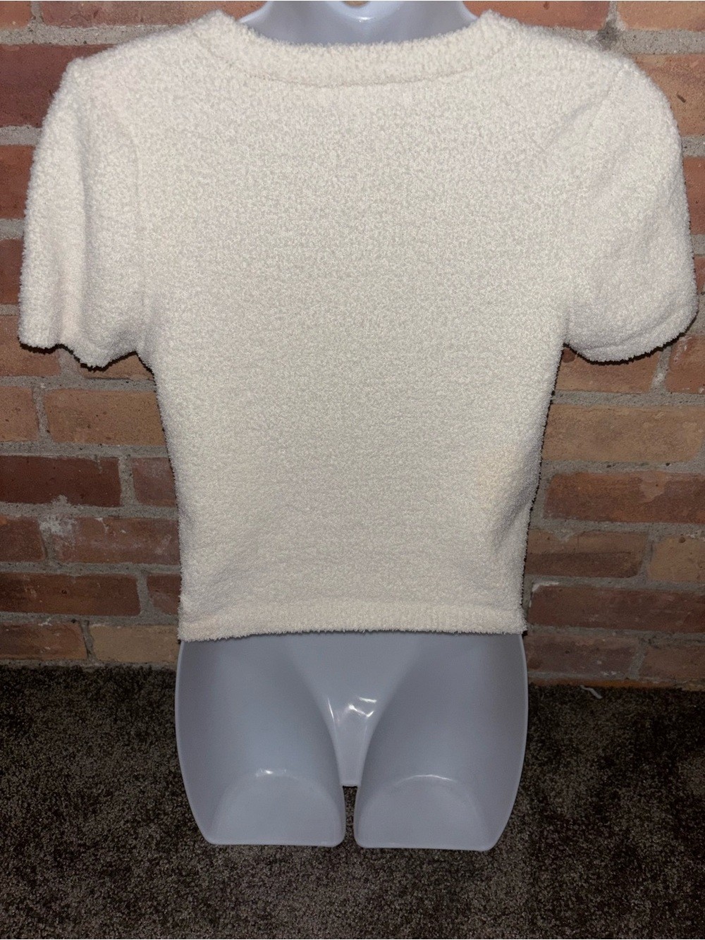 cupcakes & cashmere Ivory Bouclé Short-Sleeve Crop Top