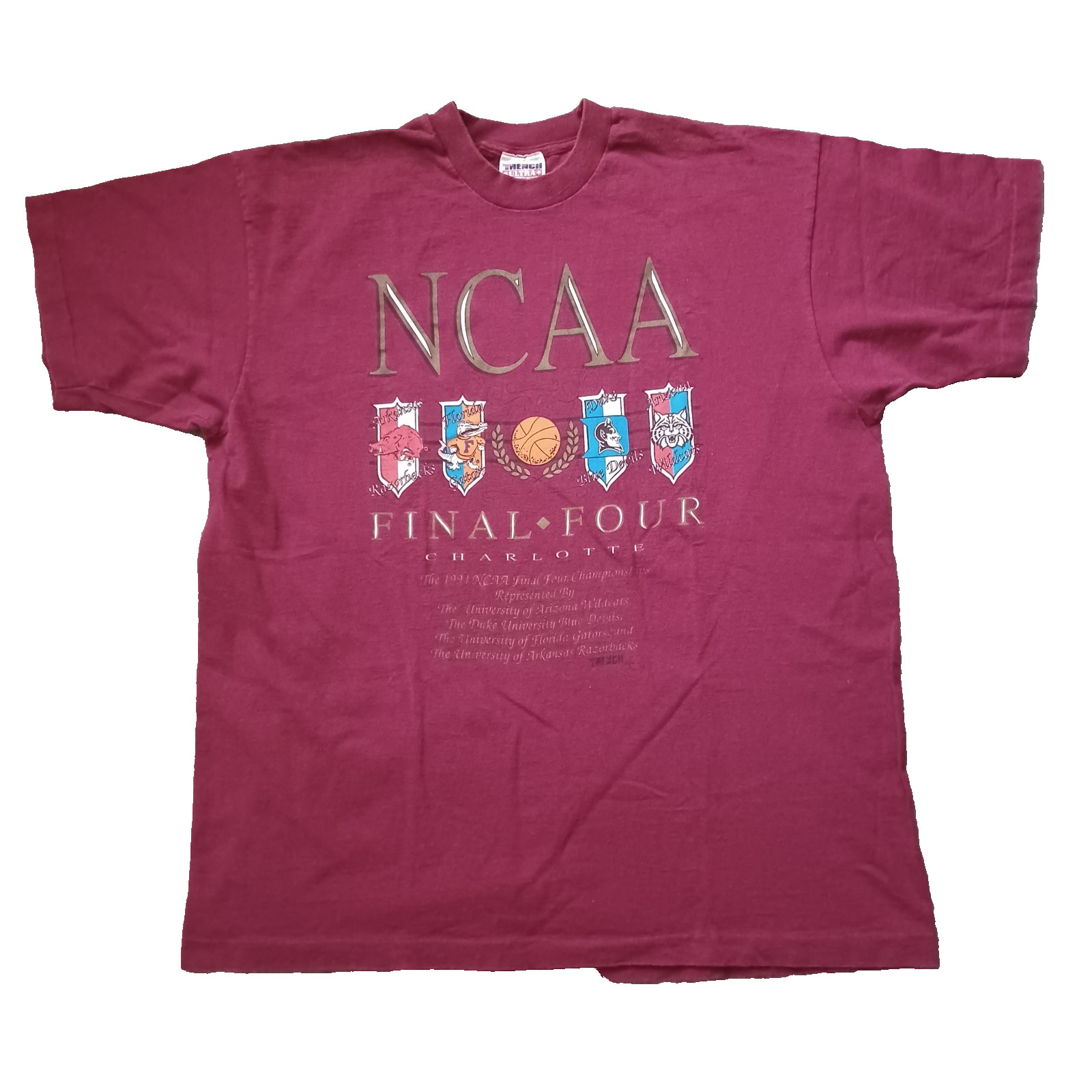 Vtg NCAA Final Four T Shirt Mens XL Red Arkansas Florida Duke Kentucky 90s USA