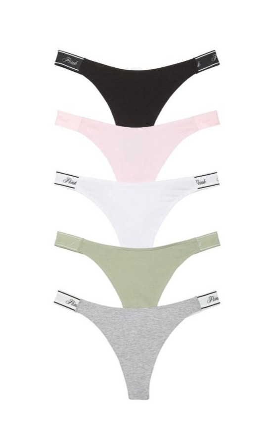 Victoria Secret Pink Logo Cotton Thong Pack of 5 NWT