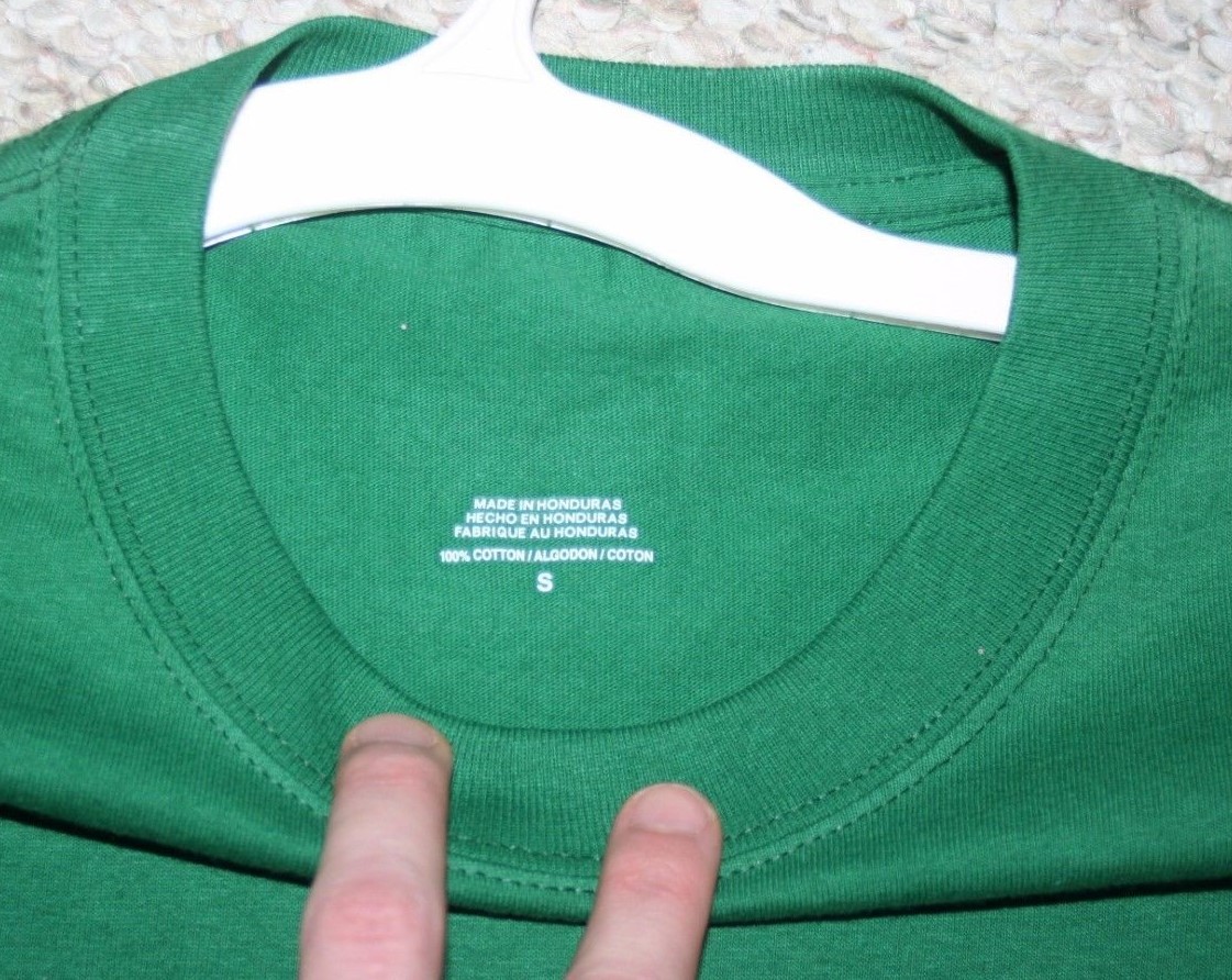 Small Responsible Adult Green White Cotton Crewneck T-Shirt Short Sleeve 1599