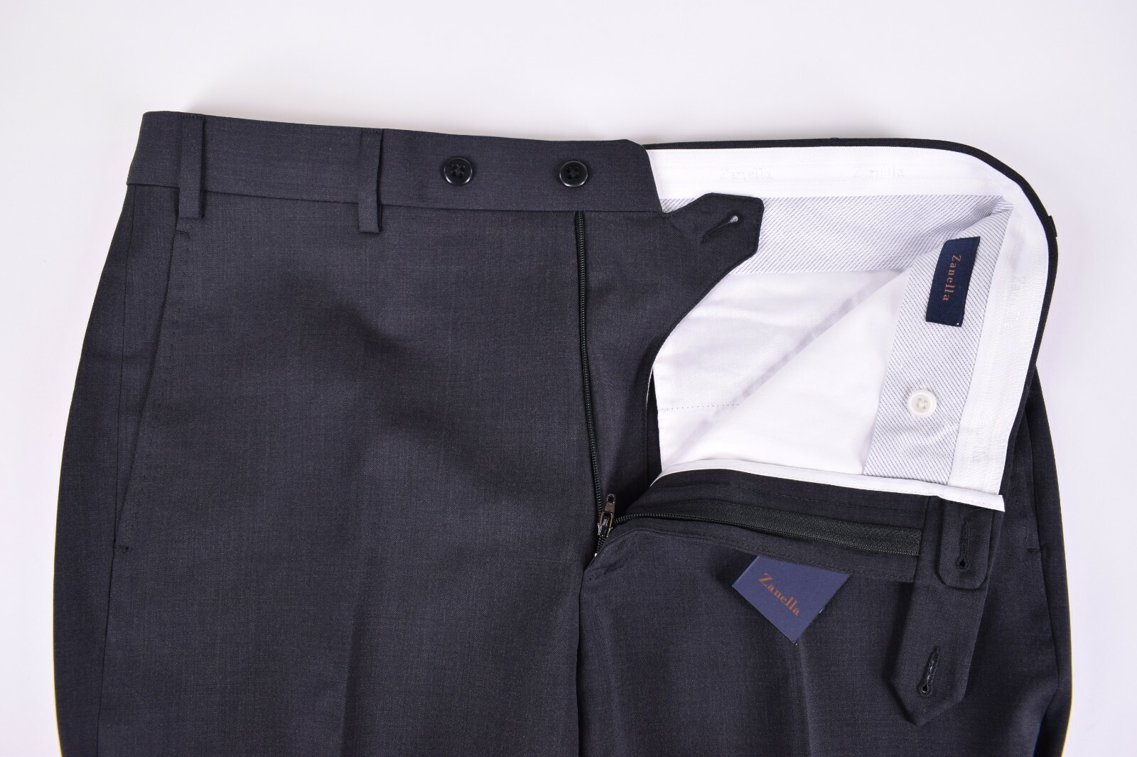 Zanella NWT Flat Front Dress Pants Size 32 In Charcoal Gray Stretch Wool Todd