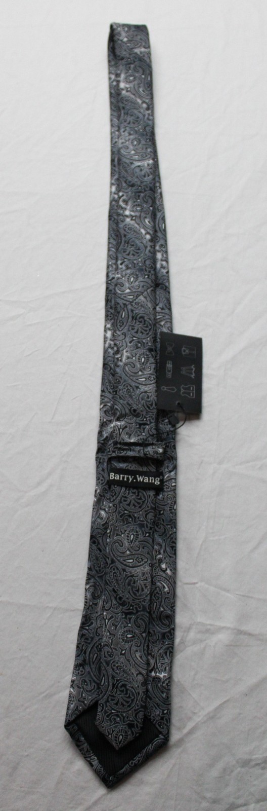 Barry Wang Men’s Flower Neck Tie & Handkerchief AP2 Silver Paisley One Size NWT