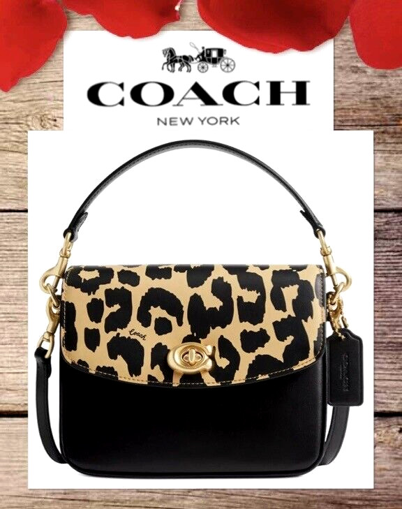 NWT COACH Cassie 19 CM571 Chain Satchel Crossbody Handbag In LEOPARD MULTI Brass