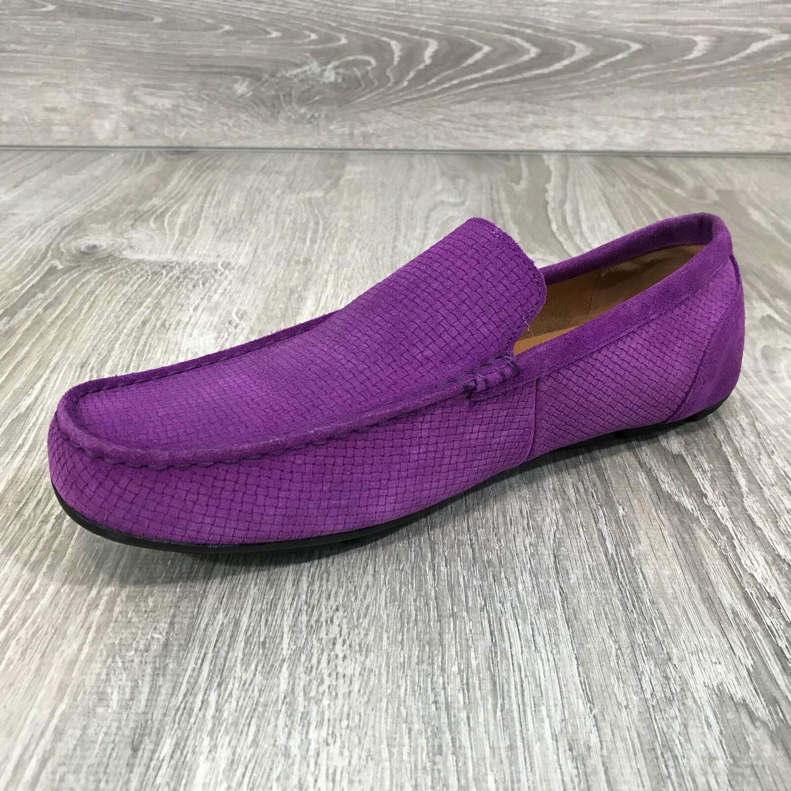 NIB ALFANI Men’s Kendric Textured Suede Drivers, Plum Multiple sizes