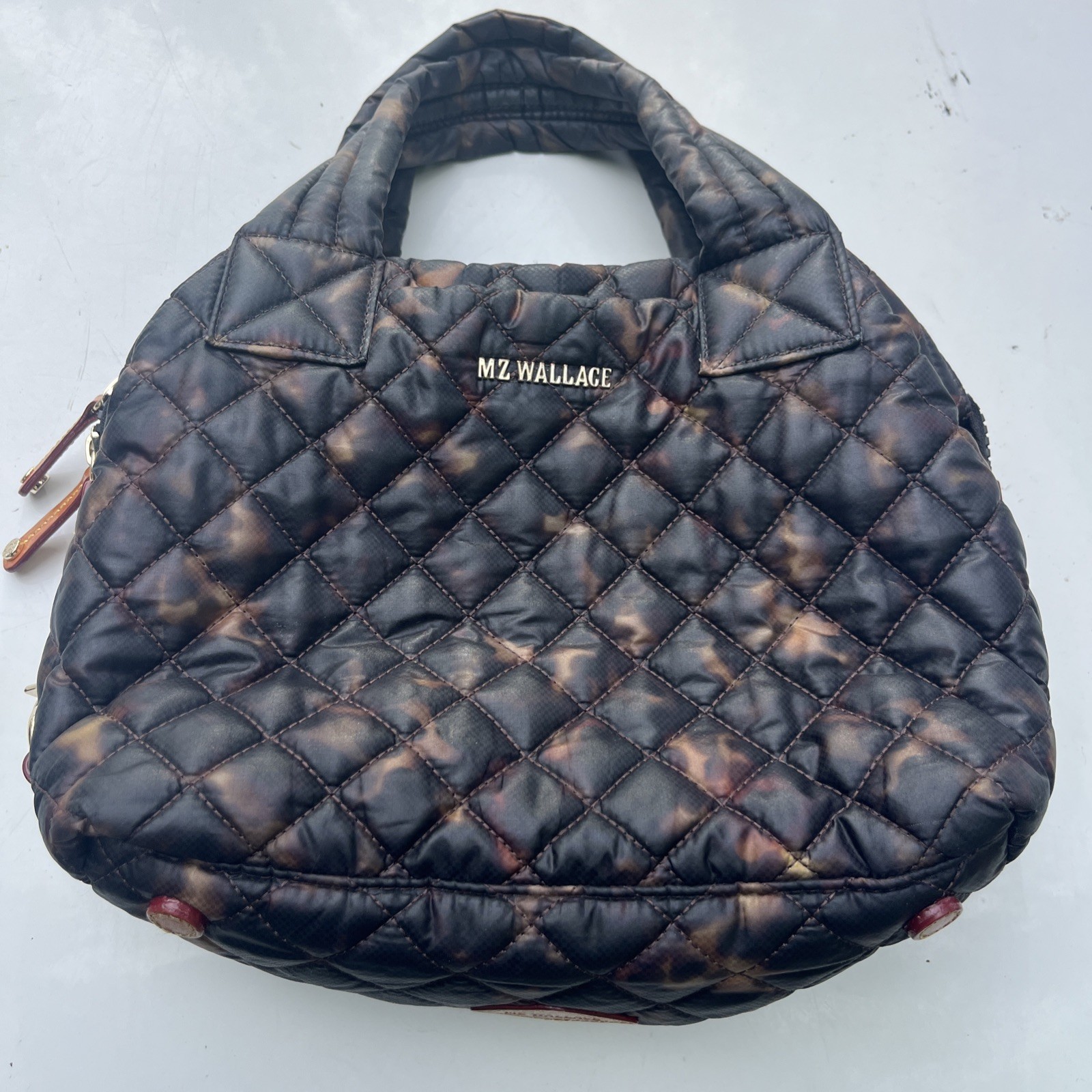 MZ Wallace Metro Quatro Quilted Tote Brown NO Strap (Interior Stained See Pics)