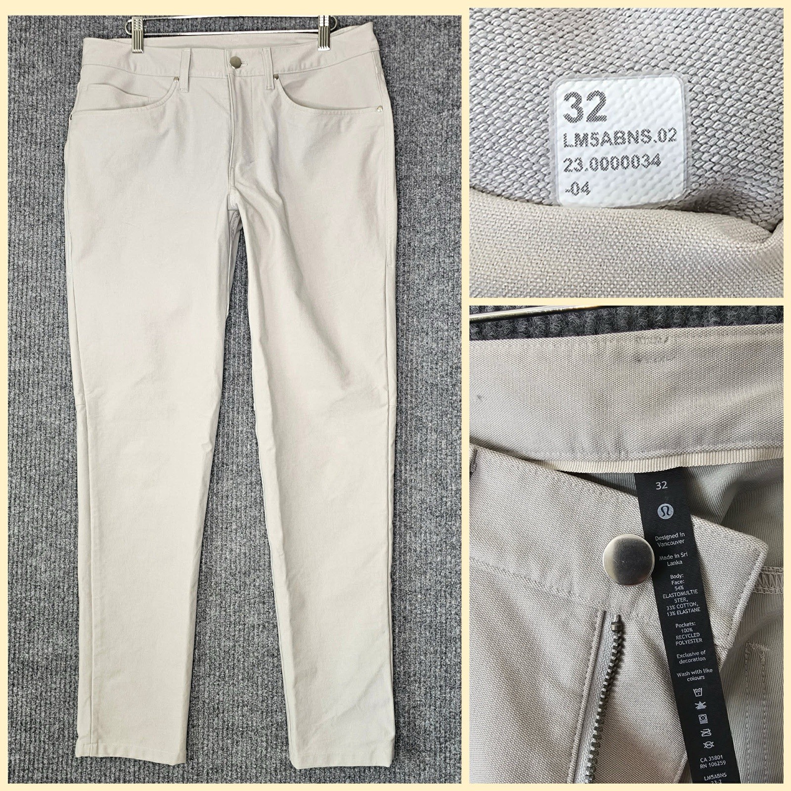 Lululemon ABC Utilitech Pants Mens 32×31 Gray Abrasion Resistant Slim Fit Work