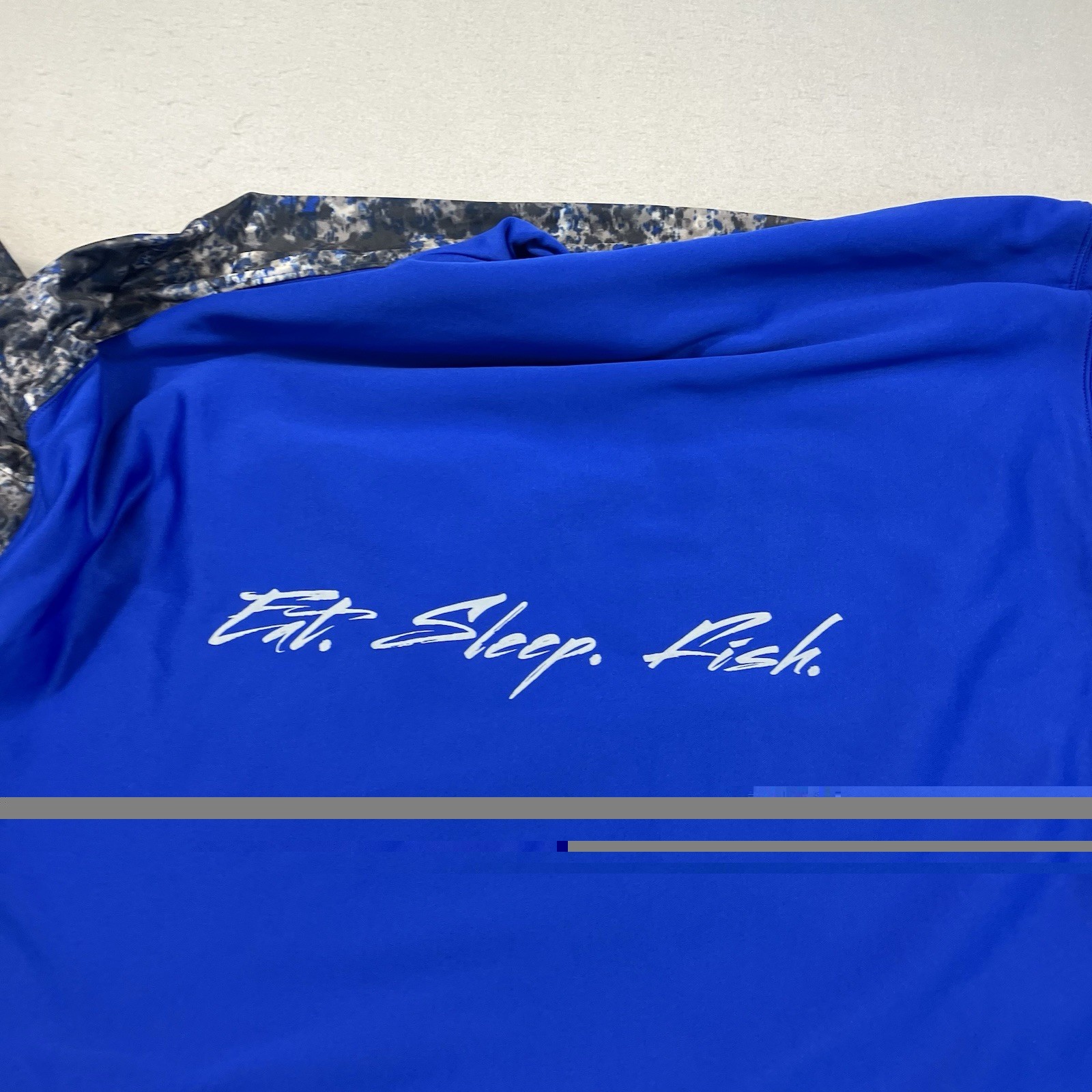 Skeeter Boats Men’s L Hoodie Blue Digi Camo Sleeves Hood Eat Sleep Fish On Back