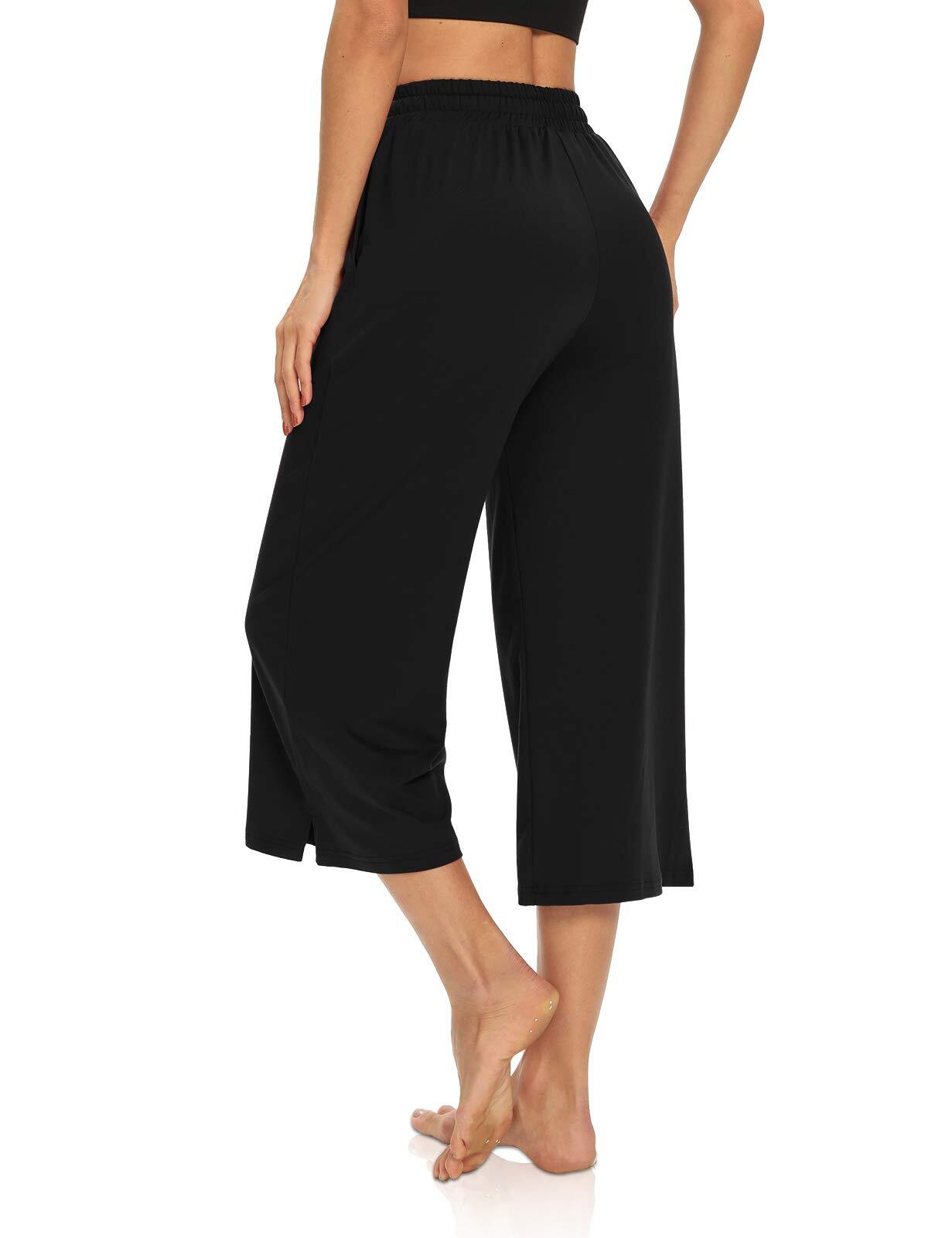Womens Capri Pants Loose Drawstring Yoga Pants Wide Leg Comfy Lounge Black 4XL