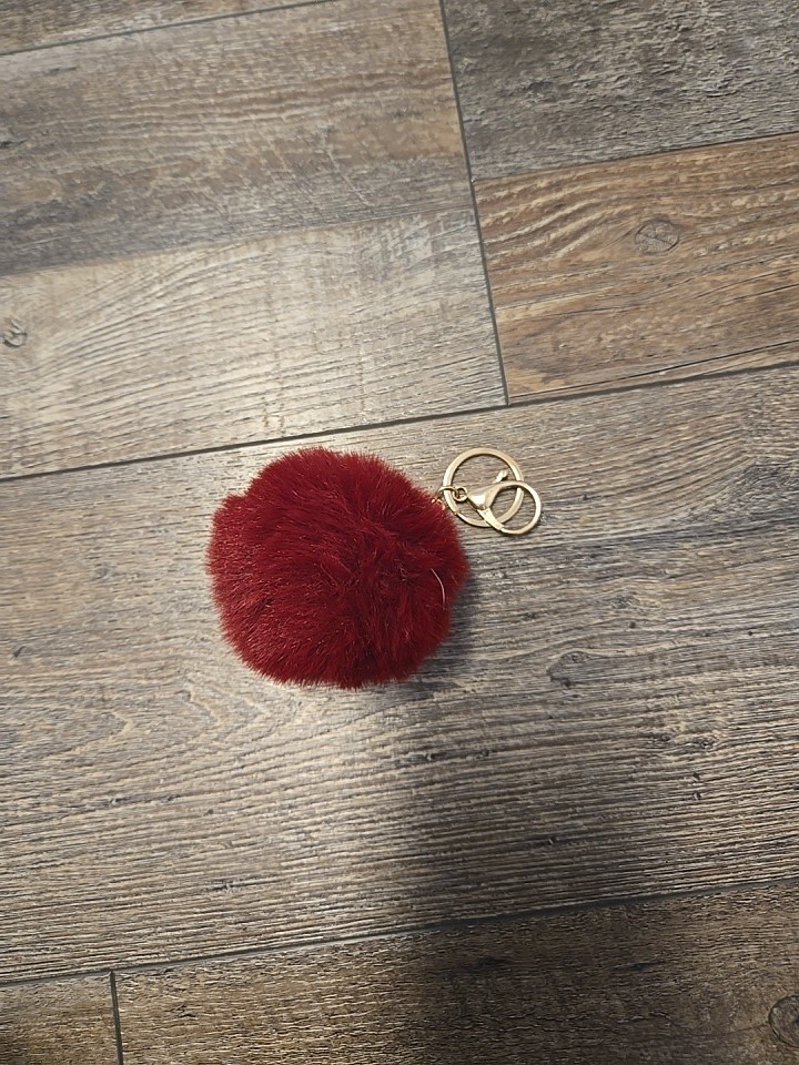 8cm Pom Pom Keychain Faux Rabbit Fur Puff Ball for Women Purse Wine Red