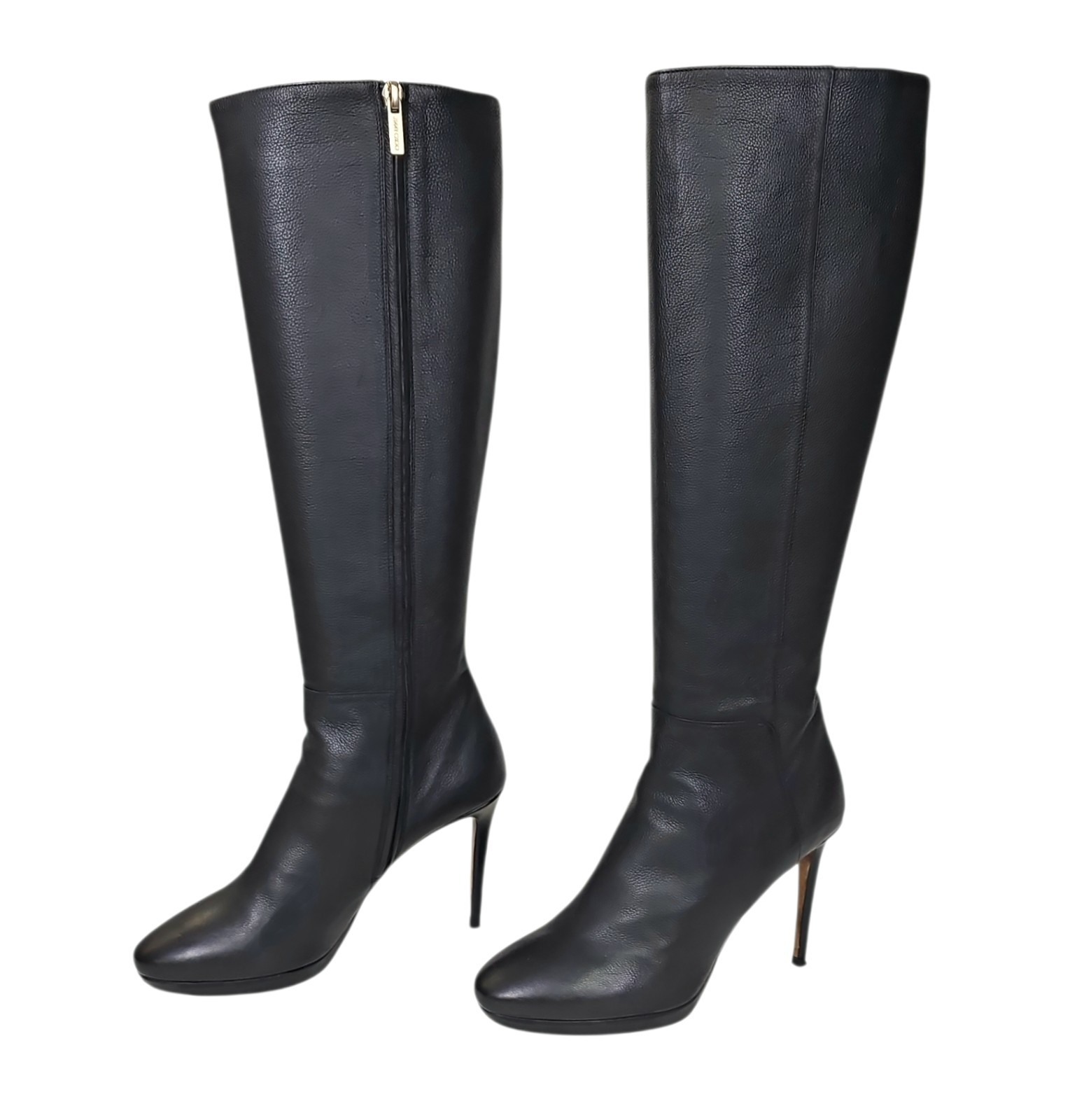 JIMMY CHOO Hoxton 100 Black Textured Leather Tall Boots 39 / 9 US