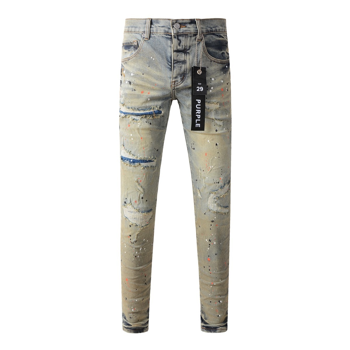 New Purple Brand Men Distressed Denim Pants Printing Slim Fit Jeans .
