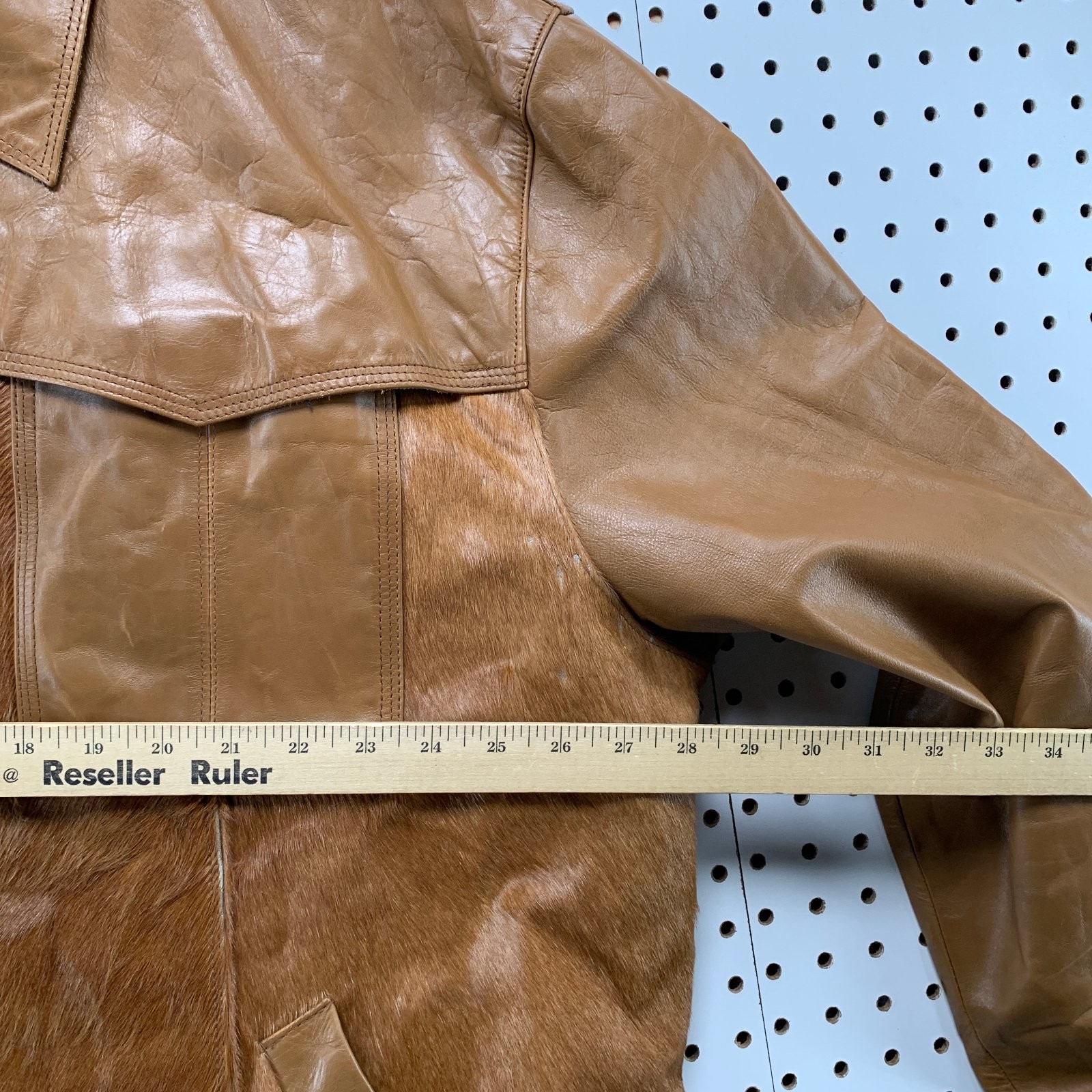 Vintage Davoucci Leather Jacket Men 6XL Brown Hair On Hide 80s 90s Rodeo Western