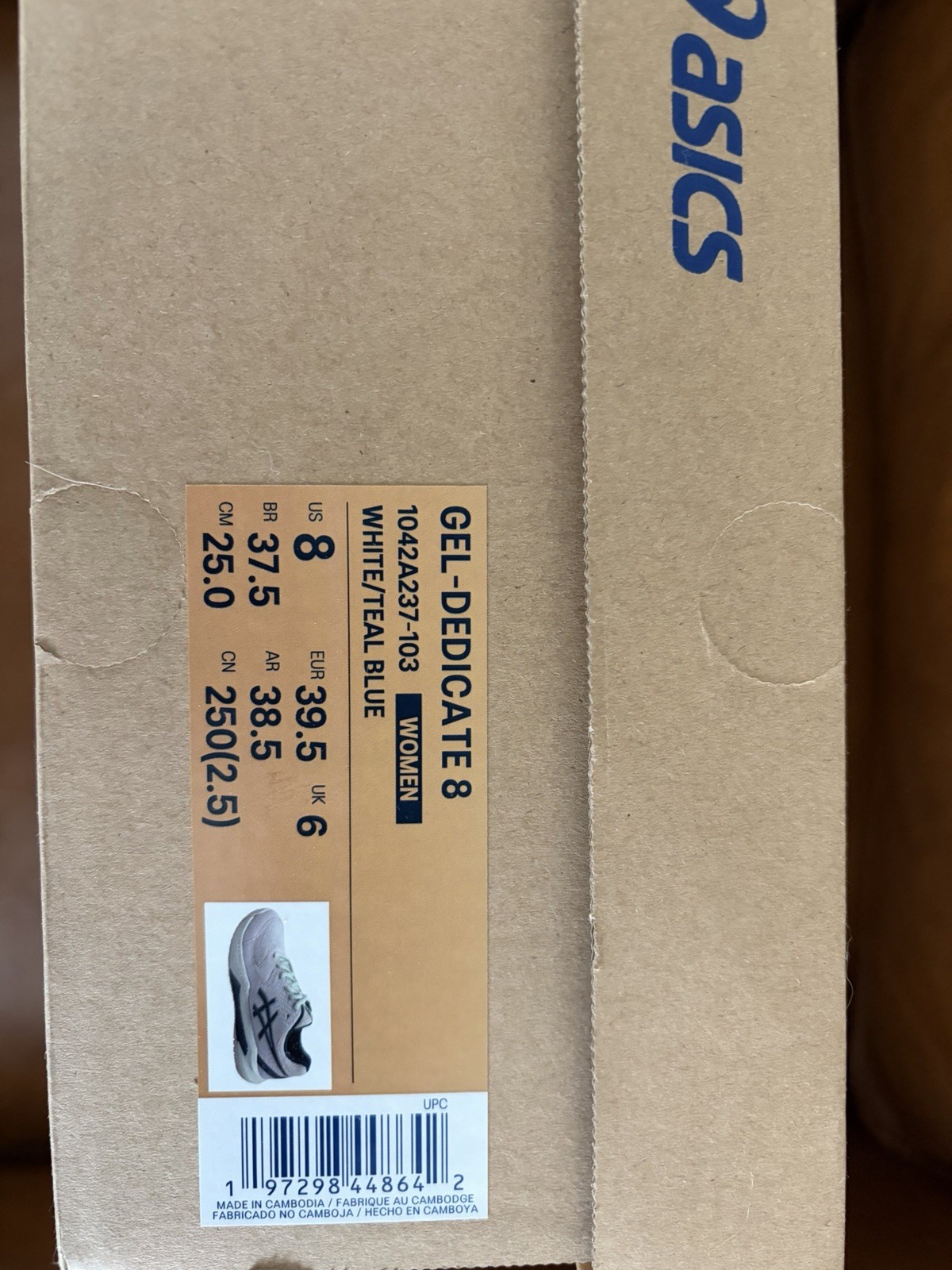 Size 8 – Asics Gel Dedicate 8 White Teal Blue