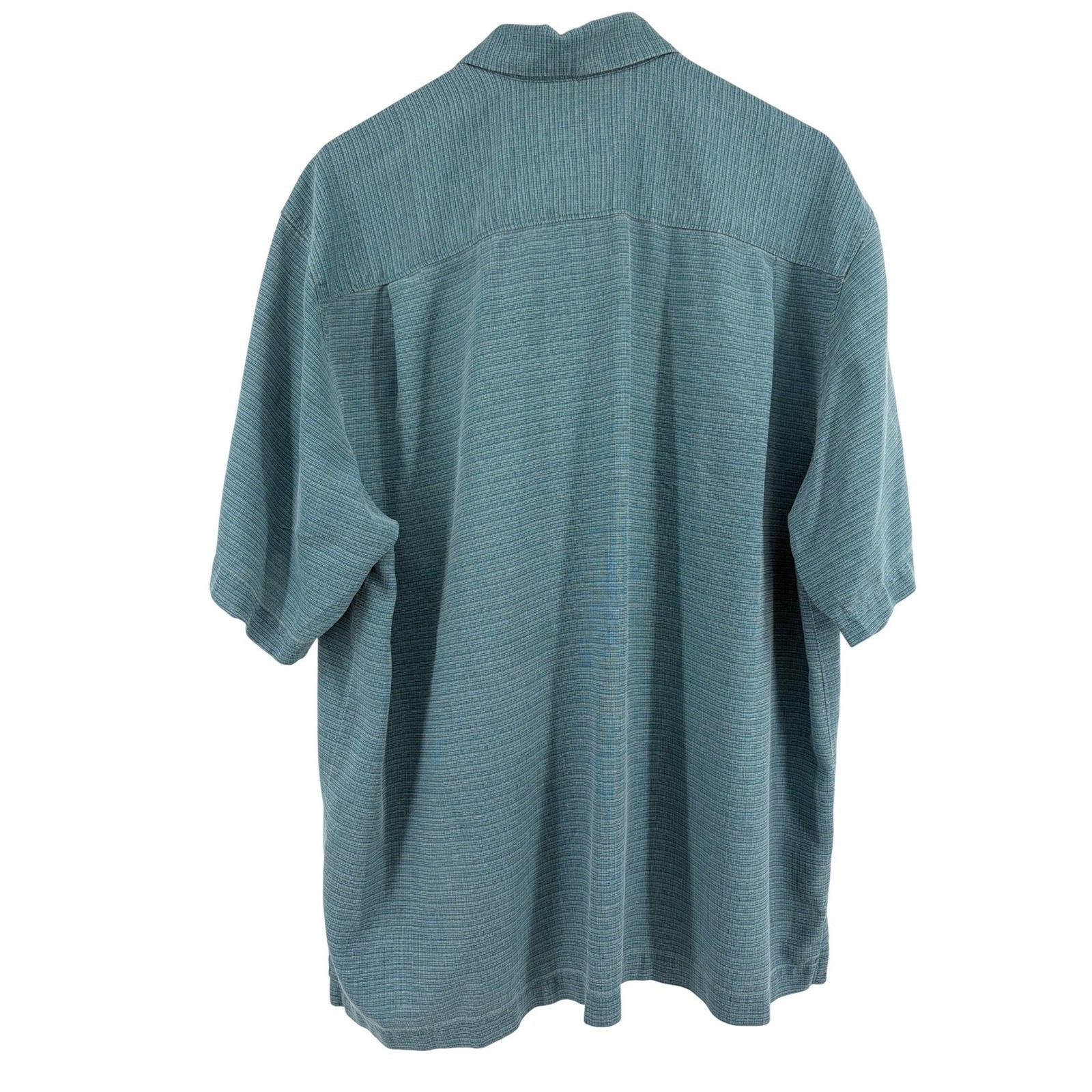 Tommy Bahama Mens Large Silk Tropical Jacquard Camp Shirt Teal Blue Pineapple