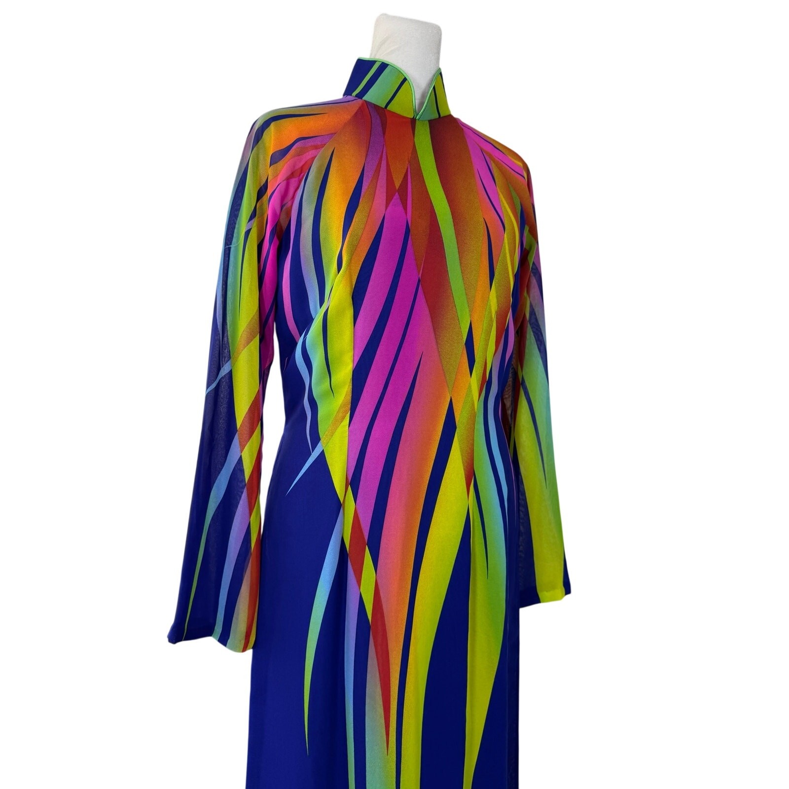 Multicolored Semi-Sheer Long Sleeve Ankle Length Tunic w/ High Side Slits