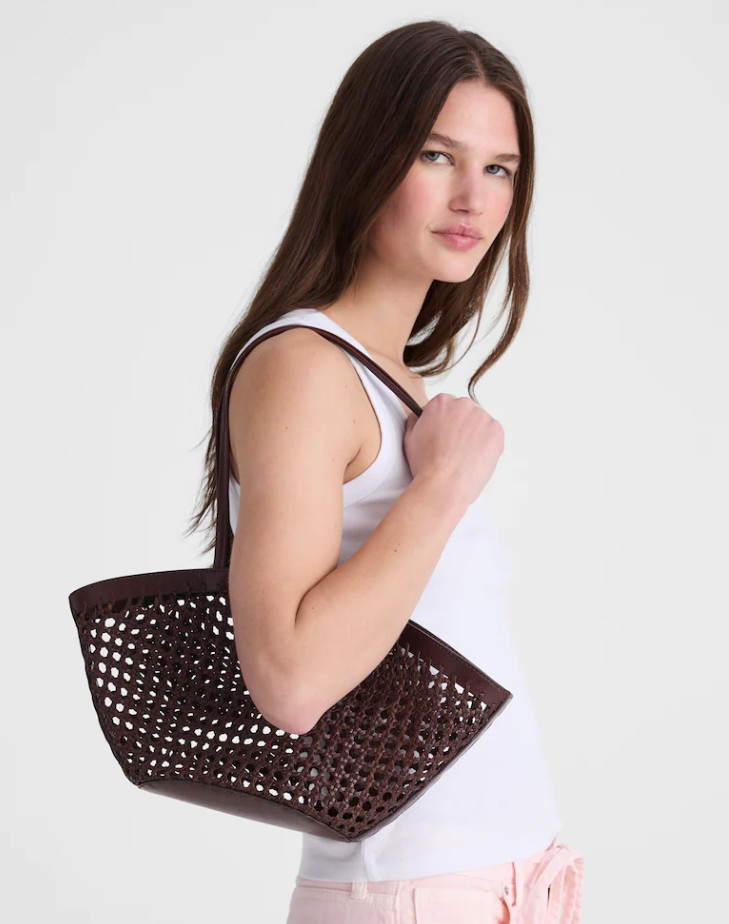 Madewell The Caning Tote Woven Straw Leather Shoulder Bag Women’s Natural SALE