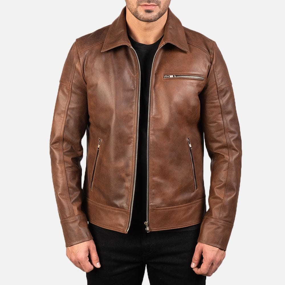 Men’s Brown Biker Leather Jacket Lambskin