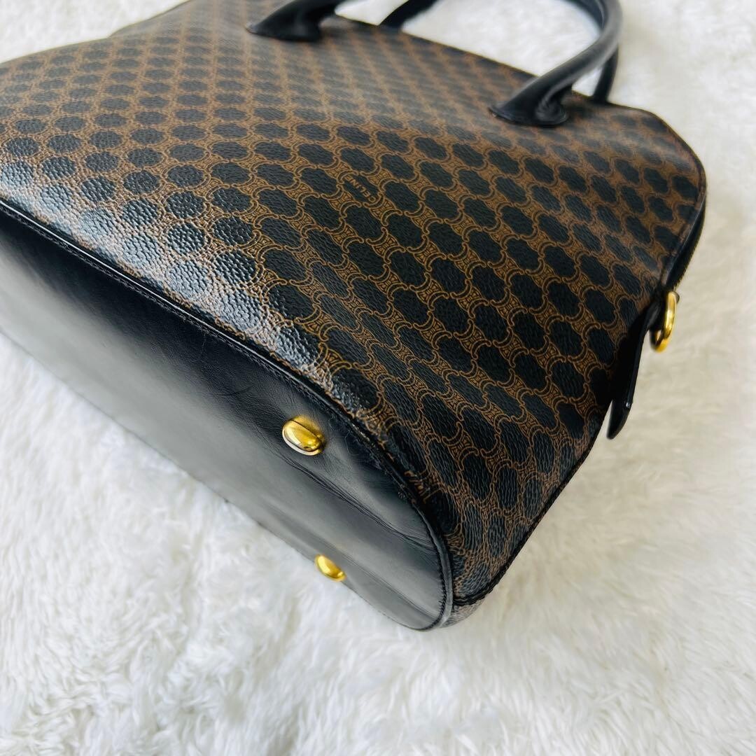 CELINE Black Macadam Dome Half Moon Top Handle Handbag Vintage Auth
