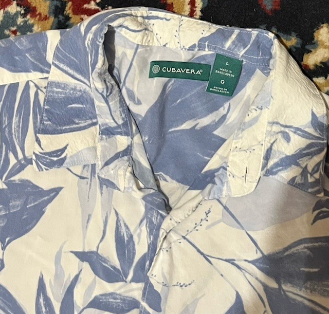Cubavera white and blue floral button up beach hawaiian shirt Size L