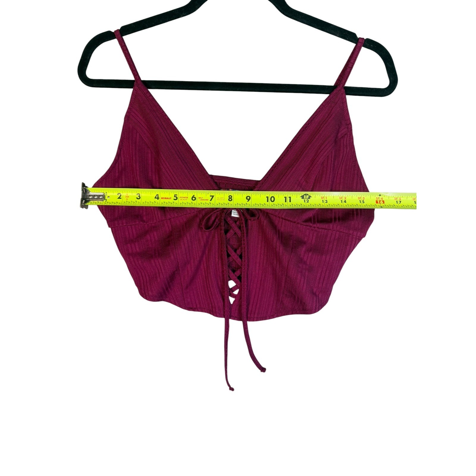 Urban Outfitters Ribbed Lace Up Crop Top Berry Wine Corset Cami Large