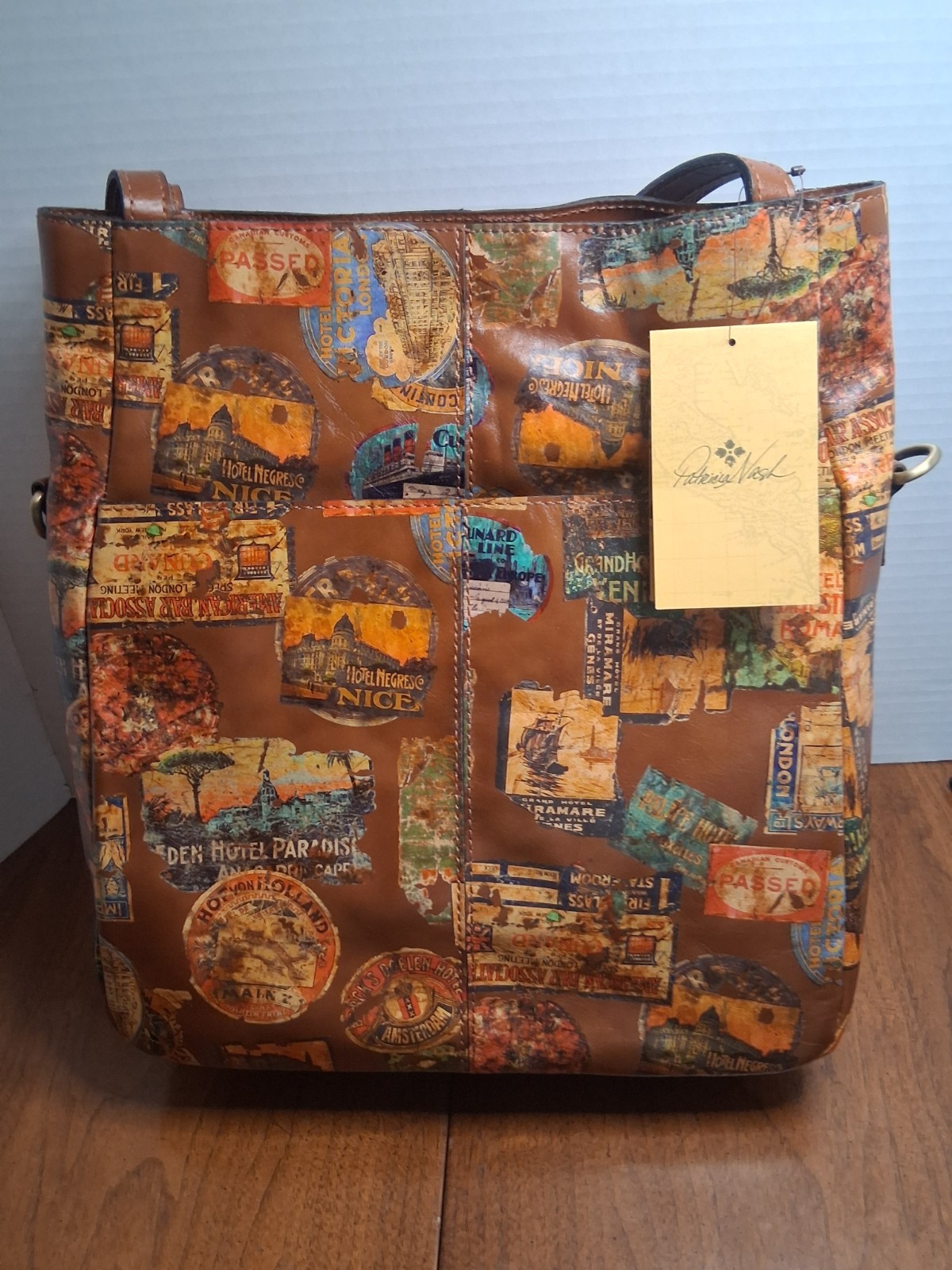 Patricia Nash Brown Multicolor Travel Graphic Tote Medium Double Handles Pockets